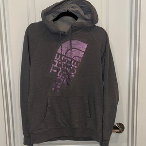 The North Face Dark Gray Pullover Hoodie with Purple Logo